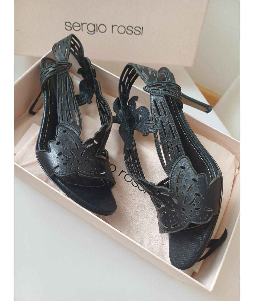 SERGIO ROSSI Черные кожаные босоножки, фото 4