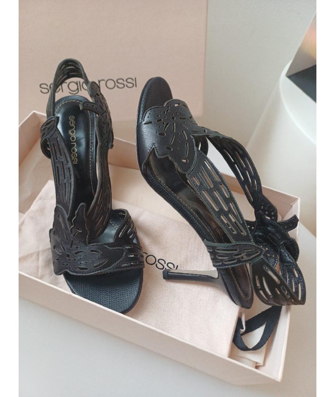 SERGIO ROSSI Черные кожаные босоножки, фото 3