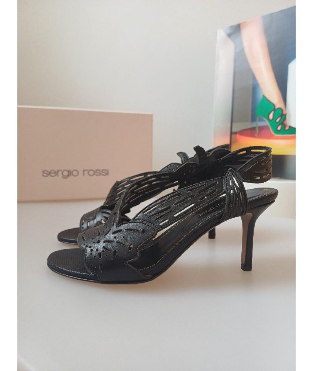 SERGIO ROSSI Черные кожаные босоножки, фото 5