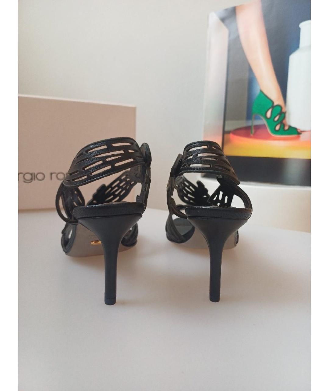 SERGIO ROSSI Черные кожаные босоножки, фото 8