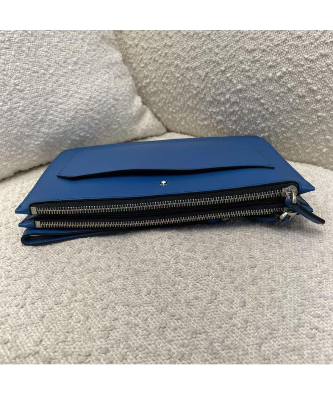 MONTBLANC Темно-синяя кожаная барсетка, фото 4