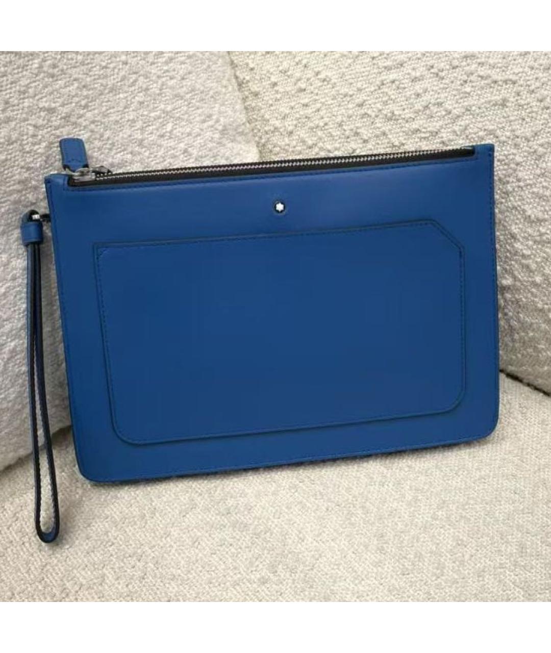 MONTBLANC Темно-синяя кожаная барсетка, фото 5