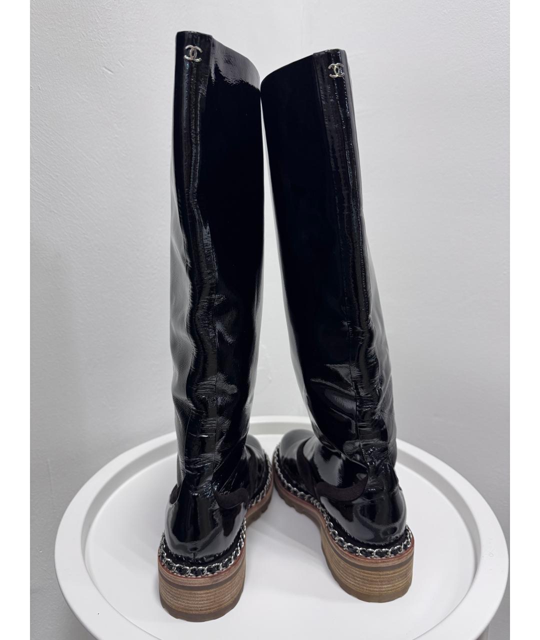 CHANEL Черные сапоги из лакированной кожи, фото 5