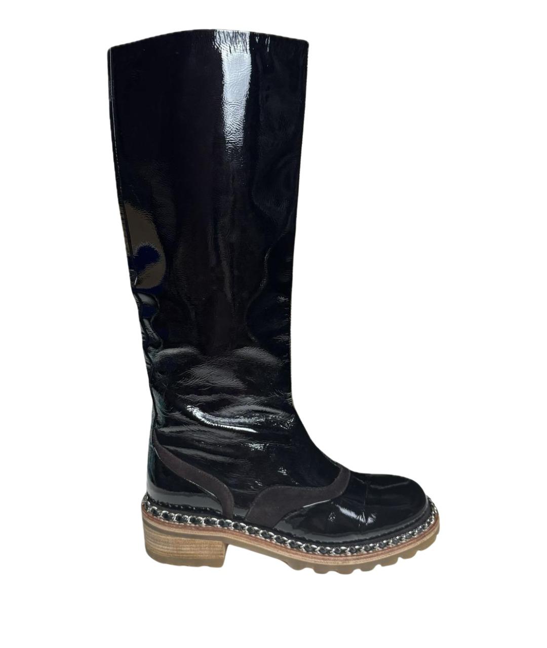 CHANEL Черные сапоги из лакированной кожи, фото 1