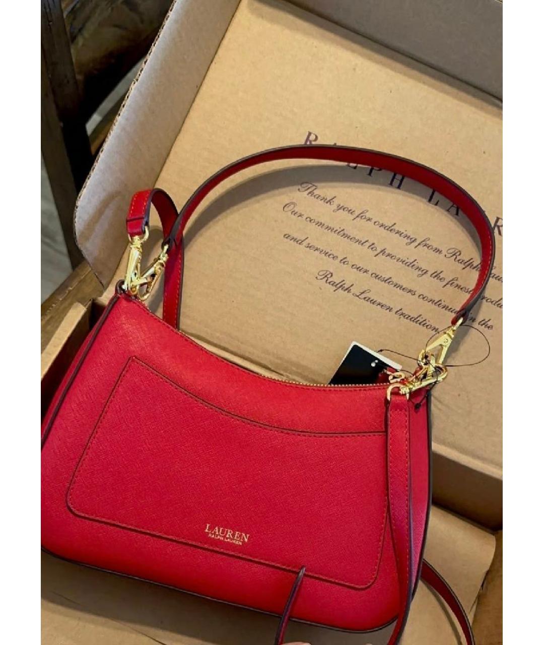 RALPH LAUREN Красная кожаная сумка через плечо, фото 4