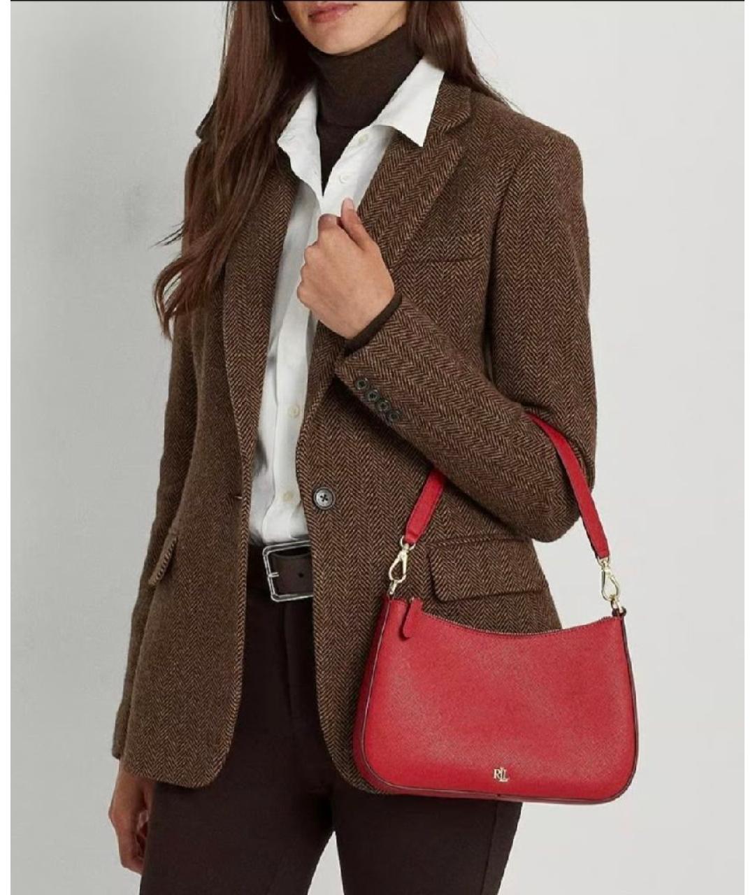 RALPH LAUREN Красная кожаная сумка через плечо, фото 3