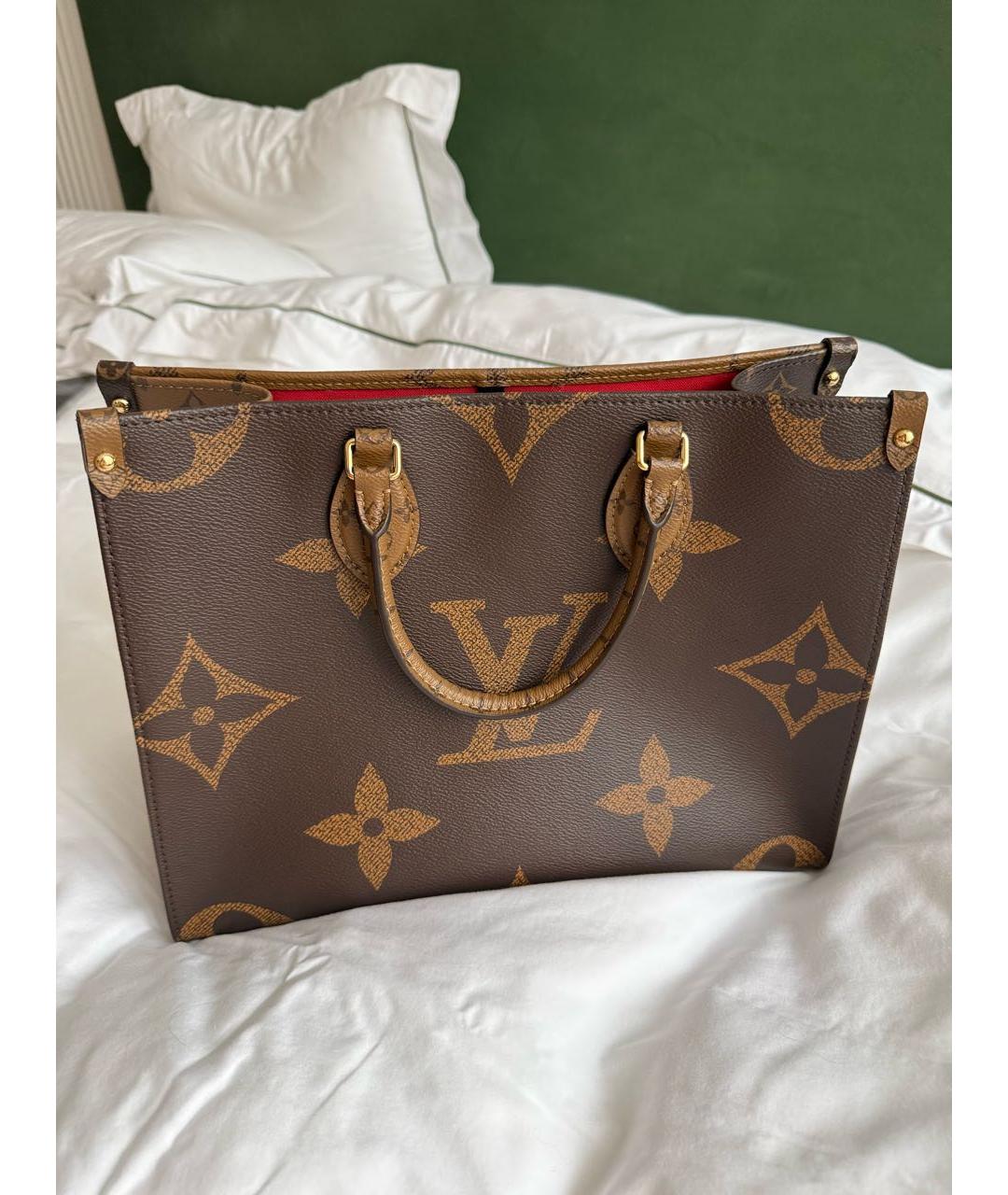 LOUIS VUITTON Коричневая кожаная сумка тоут, фото 7