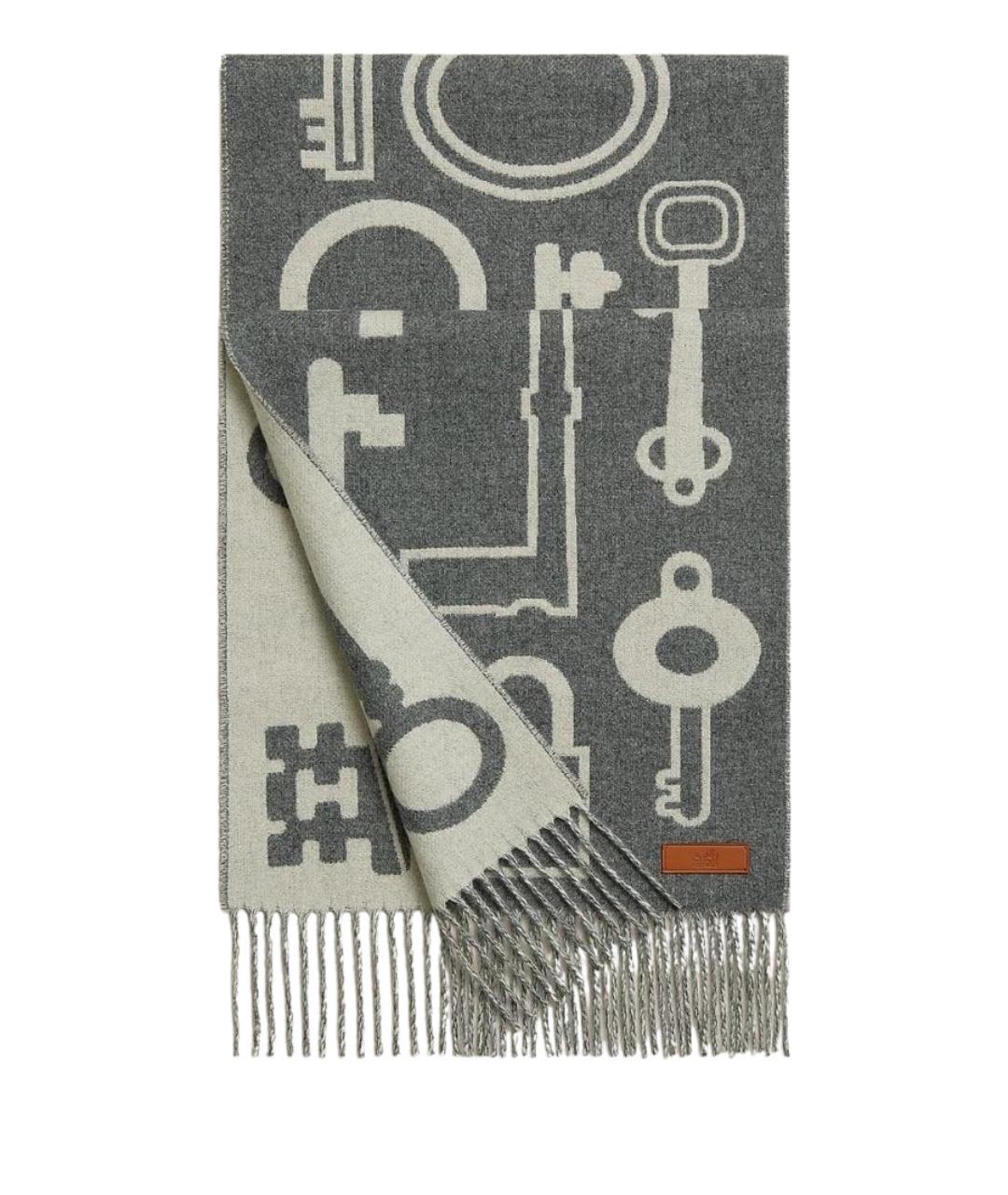 HERMES Серый шерстяной шарф, фото 1