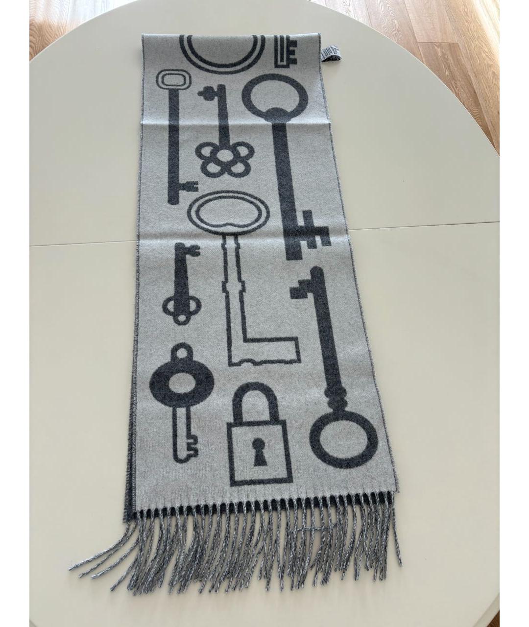 HERMES Серый шерстяной шарф, фото 4
