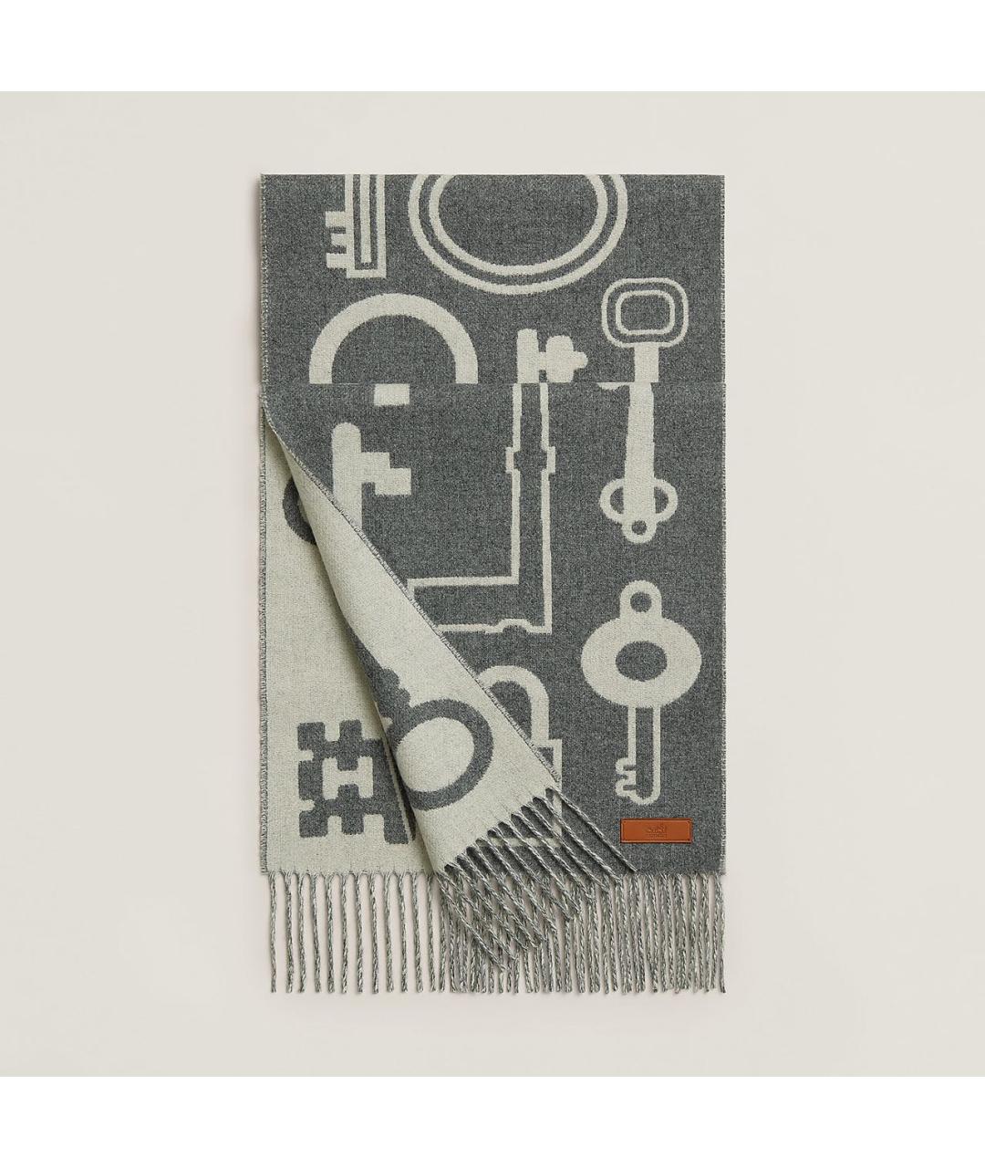 HERMES Серый шерстяной шарф, фото 8