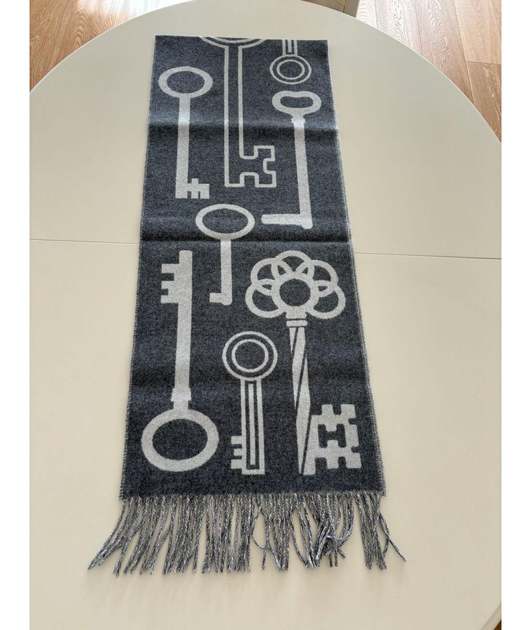 HERMES Серый шерстяной шарф, фото 3