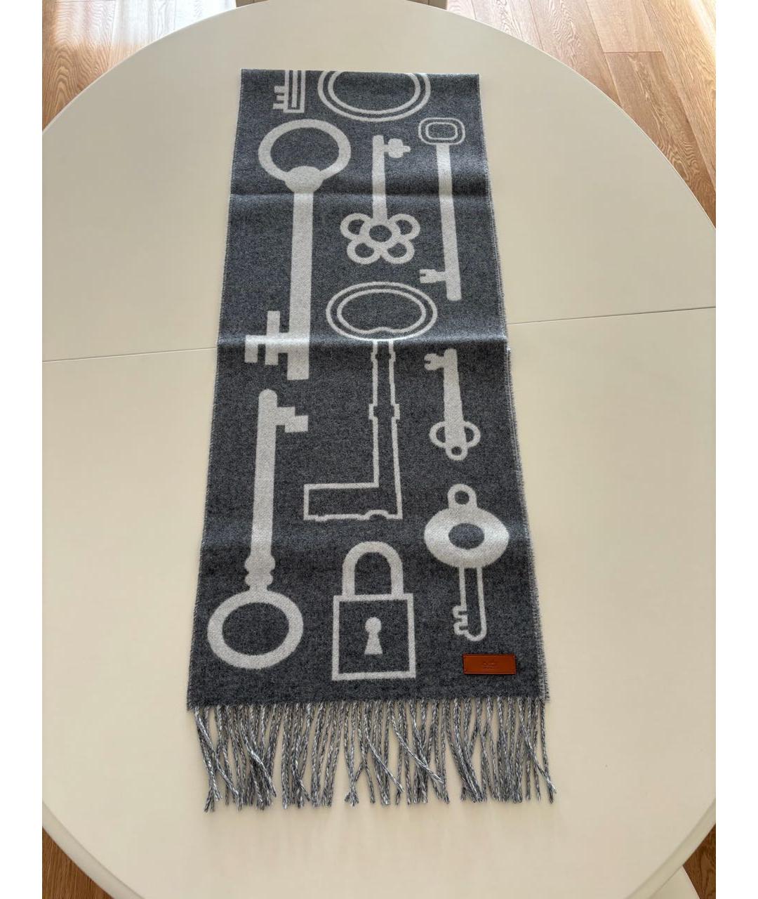 HERMES Серый шерстяной шарф, фото 2