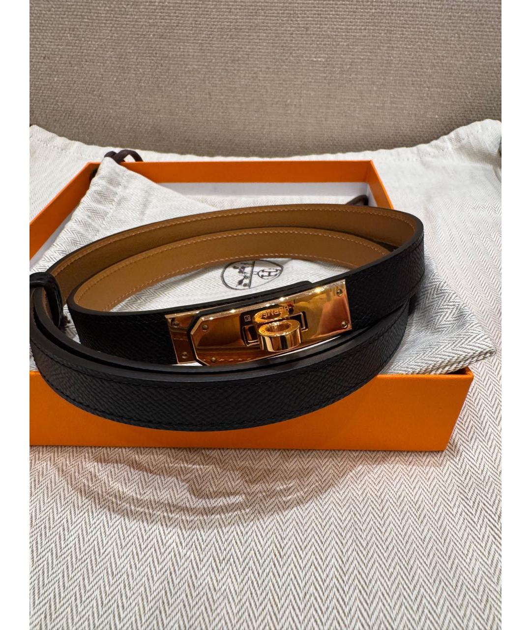 HERMES Черный кожаный ремень, фото 2