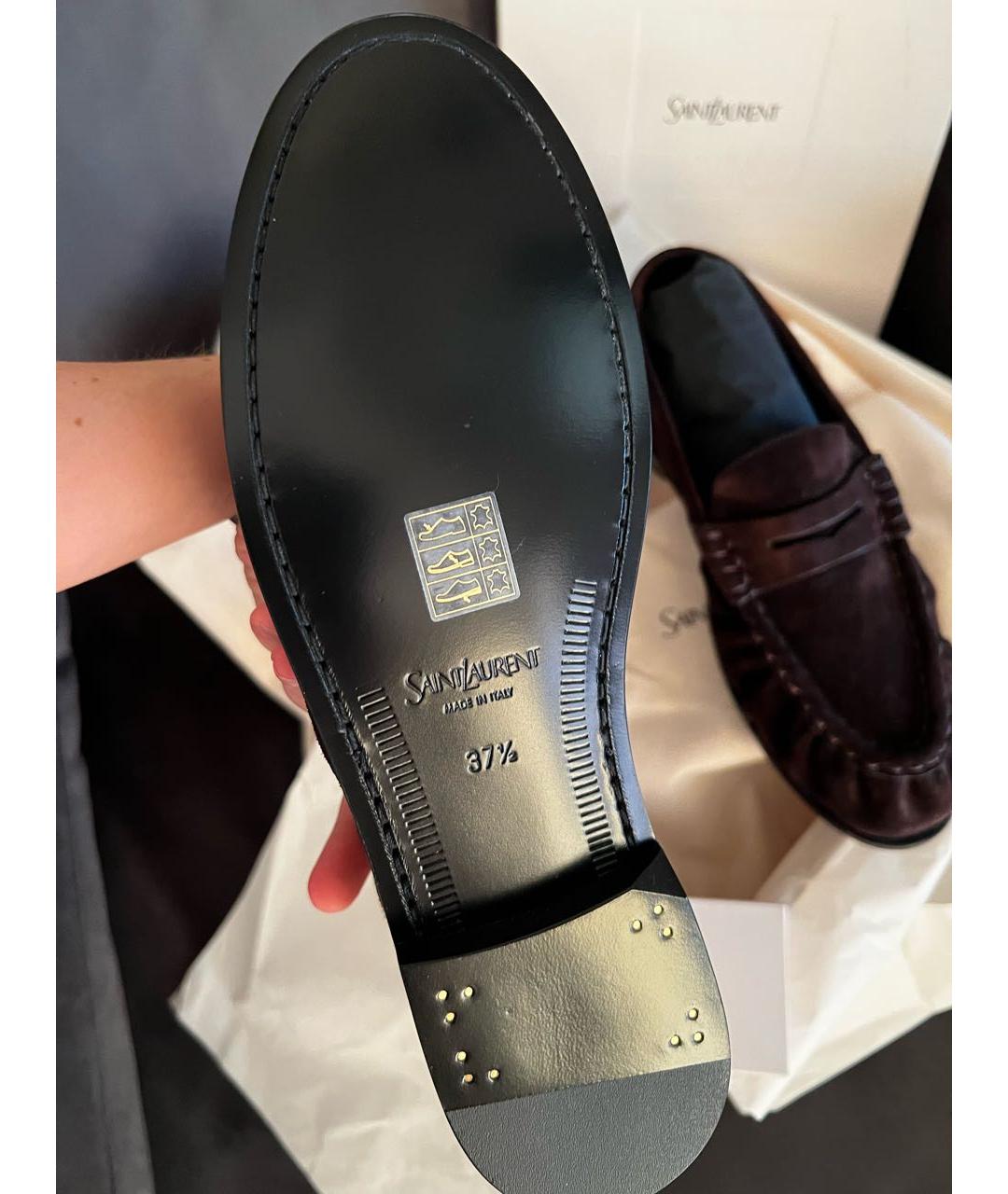 SAINT LAURENT Коричневые замшевые лоферы, фото 3