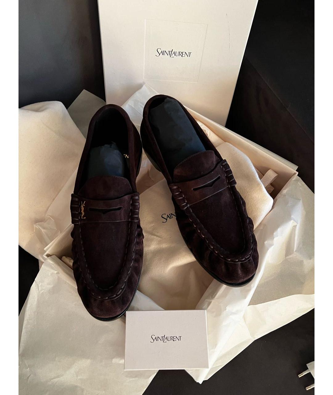 SAINT LAURENT Коричневые замшевые лоферы, фото 4