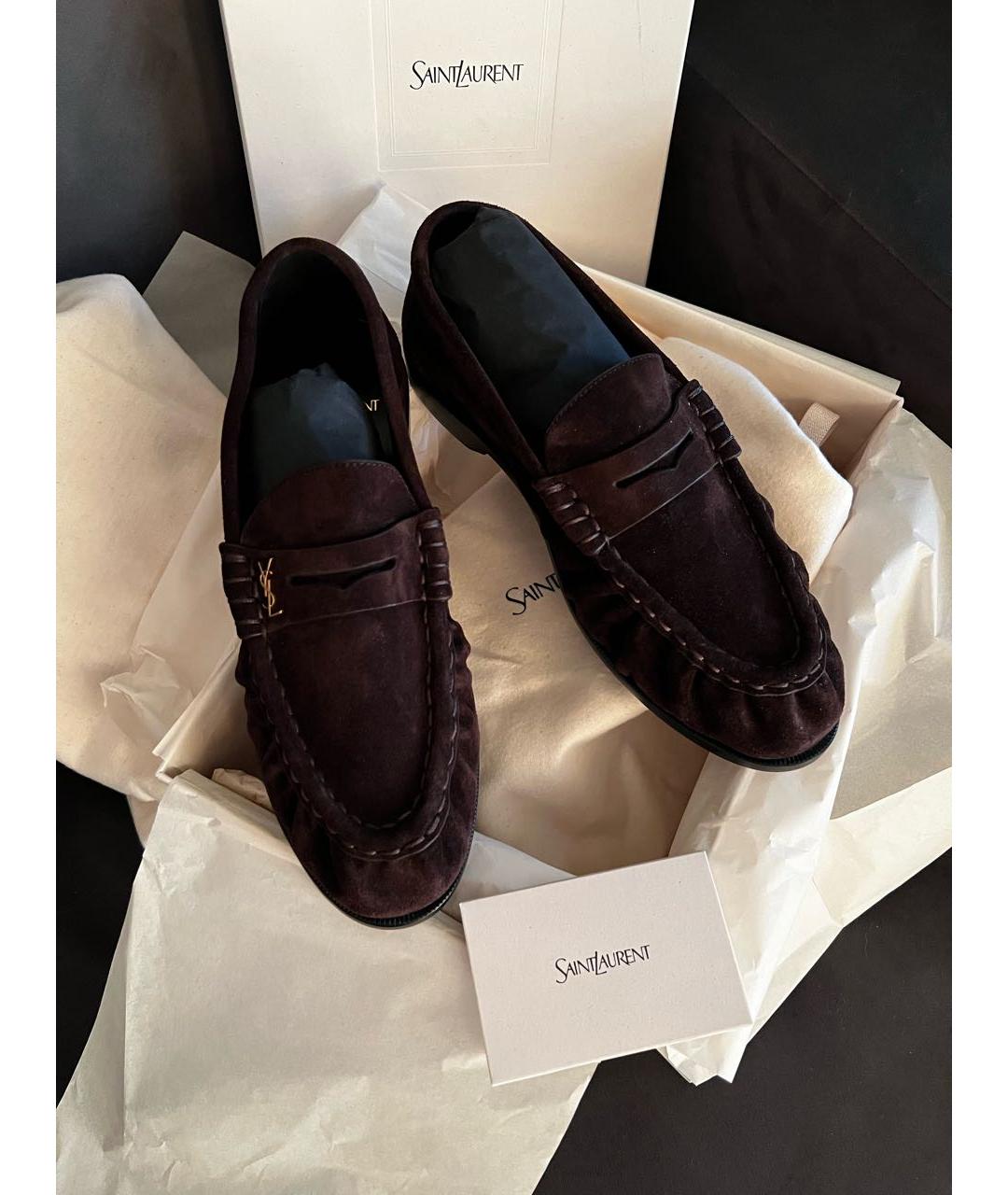 SAINT LAURENT Коричневые замшевые лоферы, фото 2