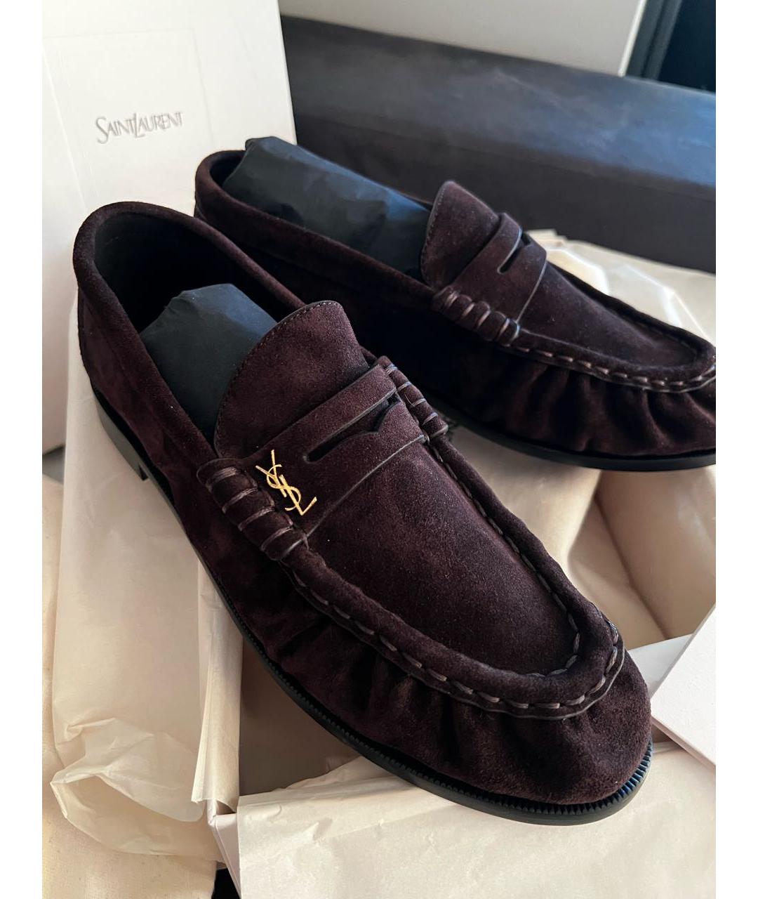SAINT LAURENT Коричневые замшевые лоферы, фото 5