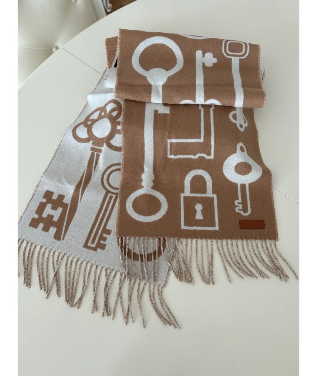HERMES Бежевый шерстяной шарф, фото 7