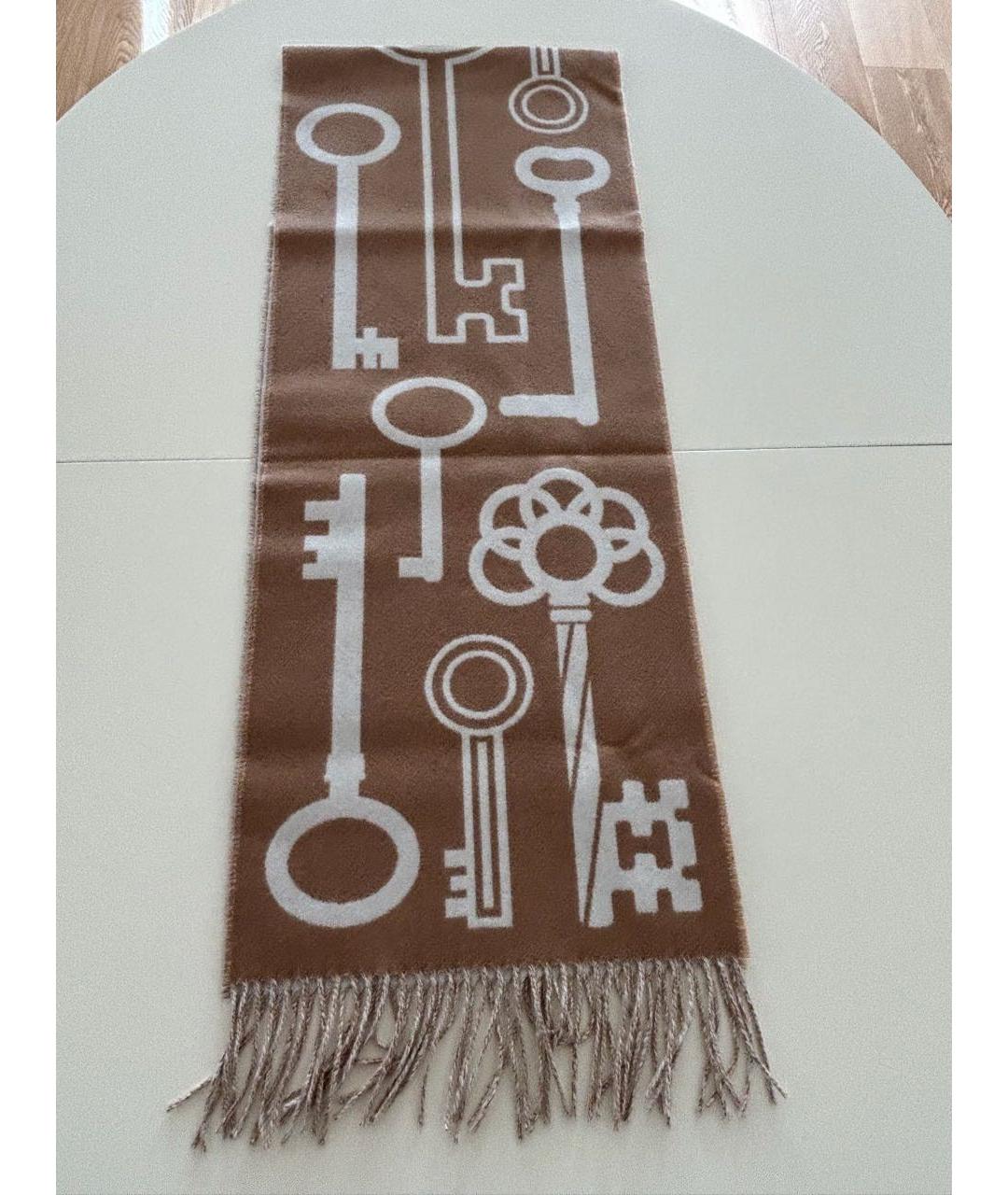 HERMES Бежевый шерстяной шарф, фото 2