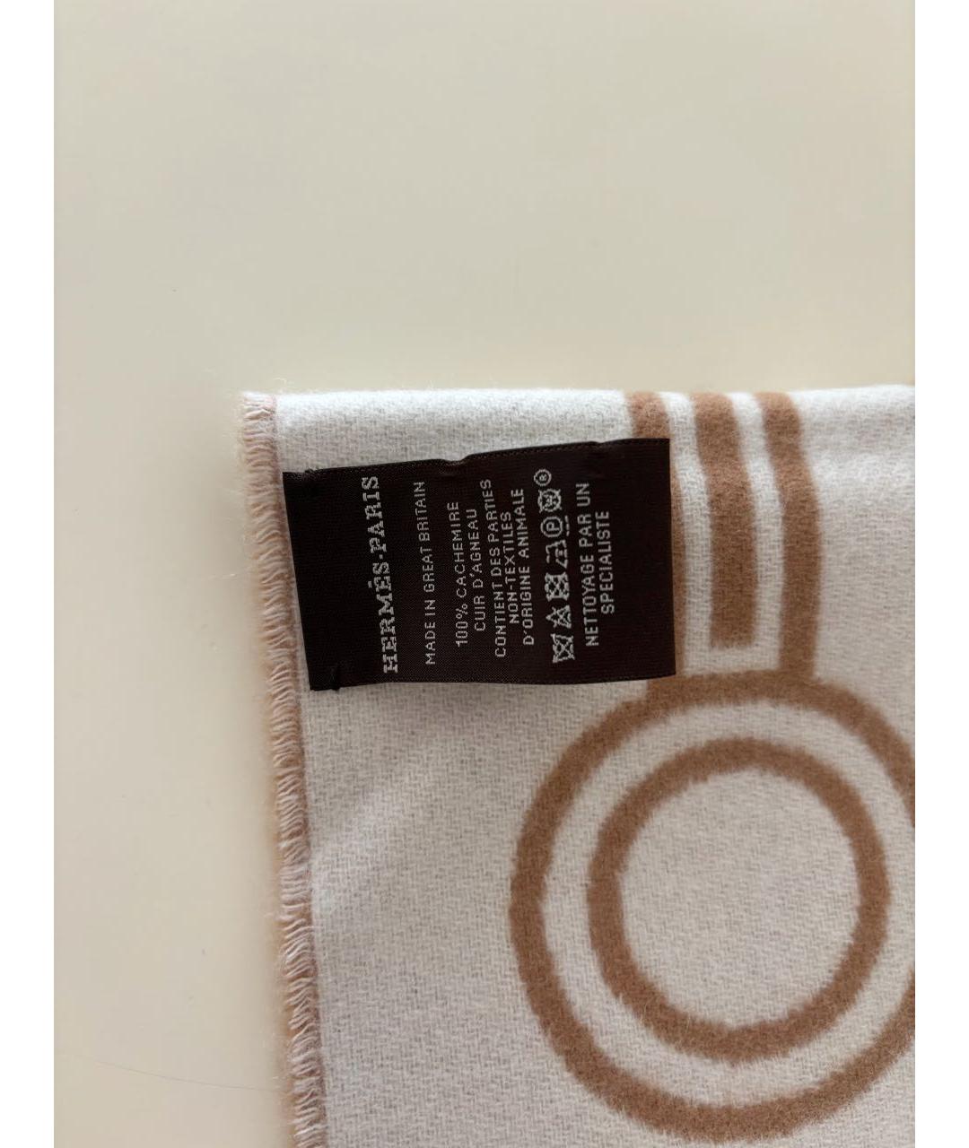 HERMES Бежевый шерстяной шарф, фото 5
