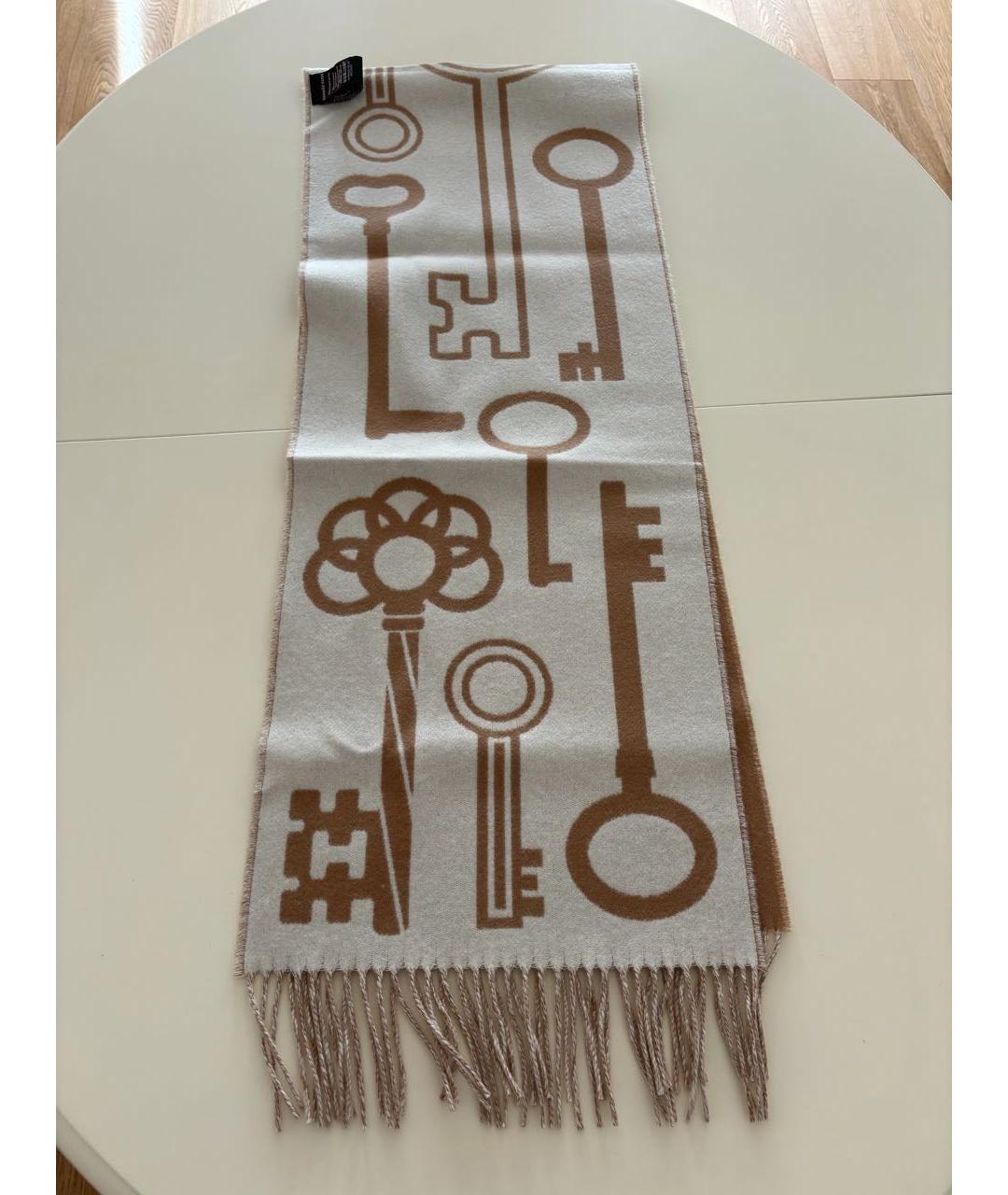 HERMES Бежевый шерстяной шарф, фото 4