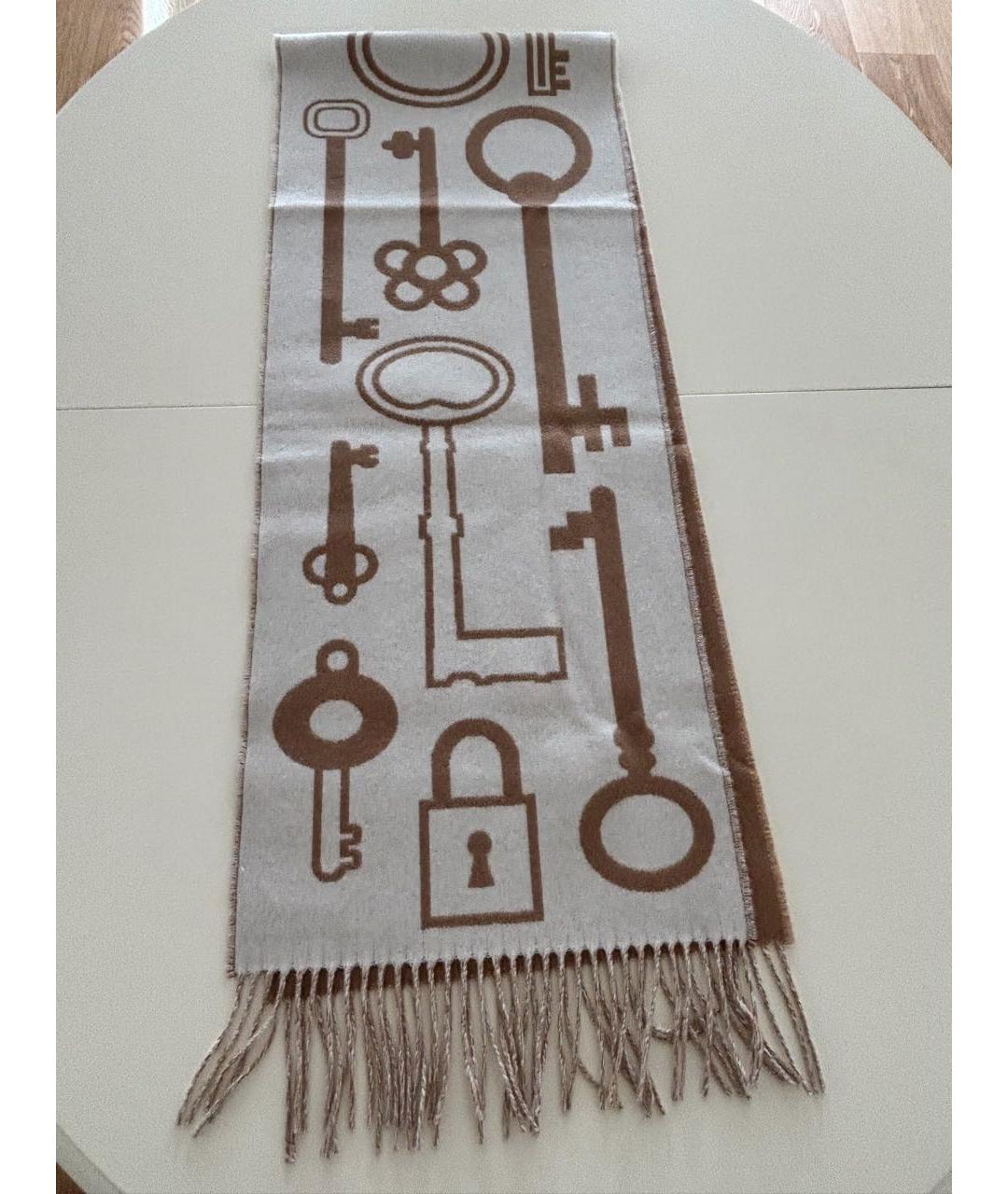 HERMES Бежевый шерстяной шарф, фото 3