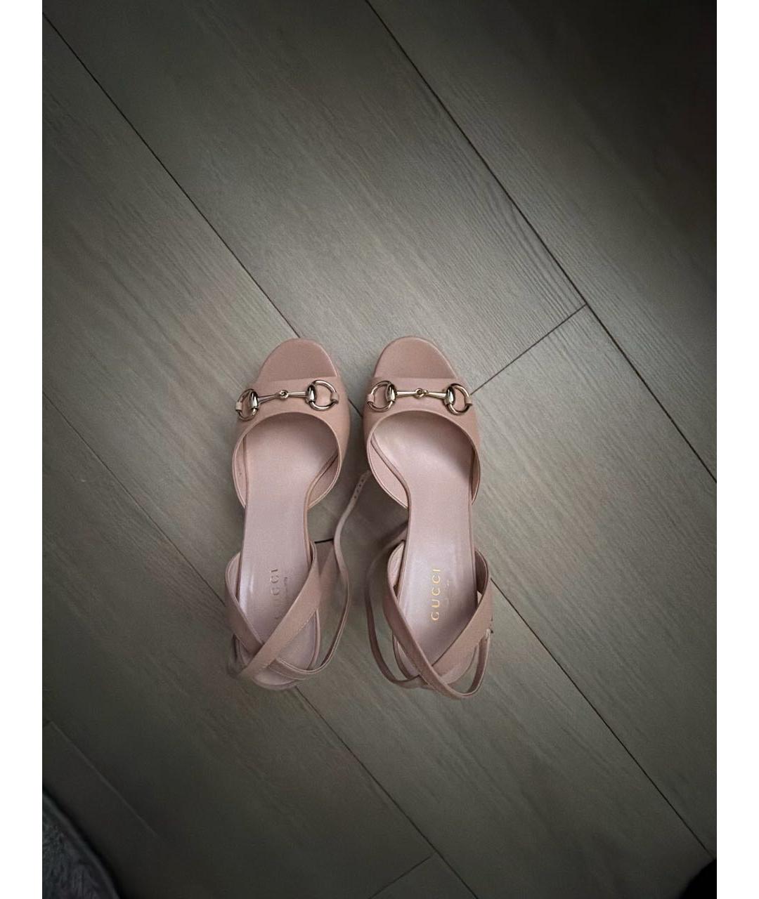 GUCCI Бежевые кожаные босоножки, фото 3