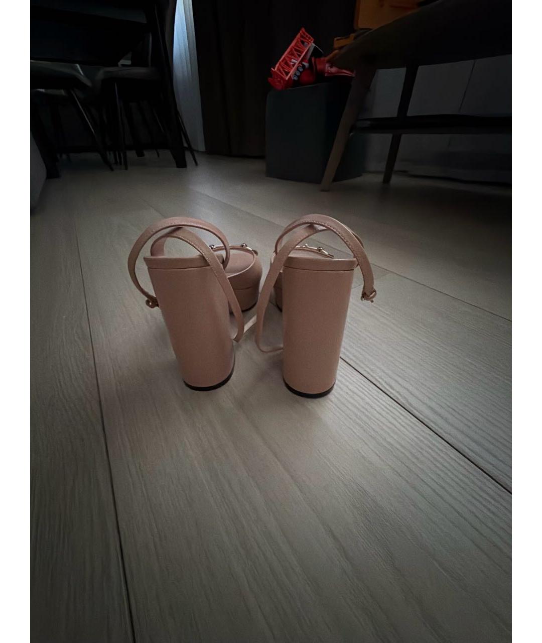 GUCCI Бежевые кожаные босоножки, фото 4