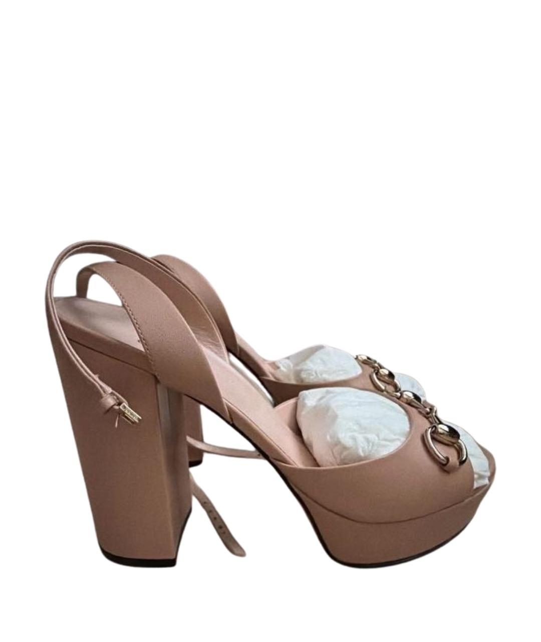 GUCCI Бежевые кожаные босоножки, фото 6