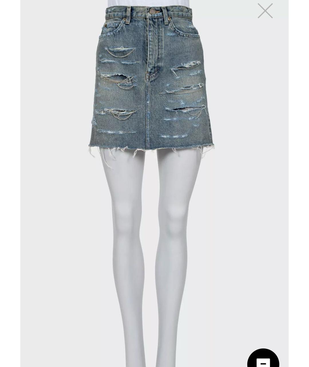 SAINT LAURENT Голубая деним юбка мини, фото 6