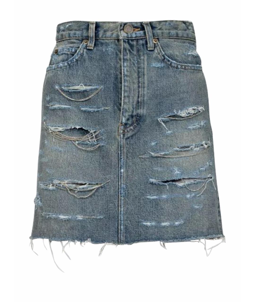 SAINT LAURENT Голубая деним юбка мини, фото 1