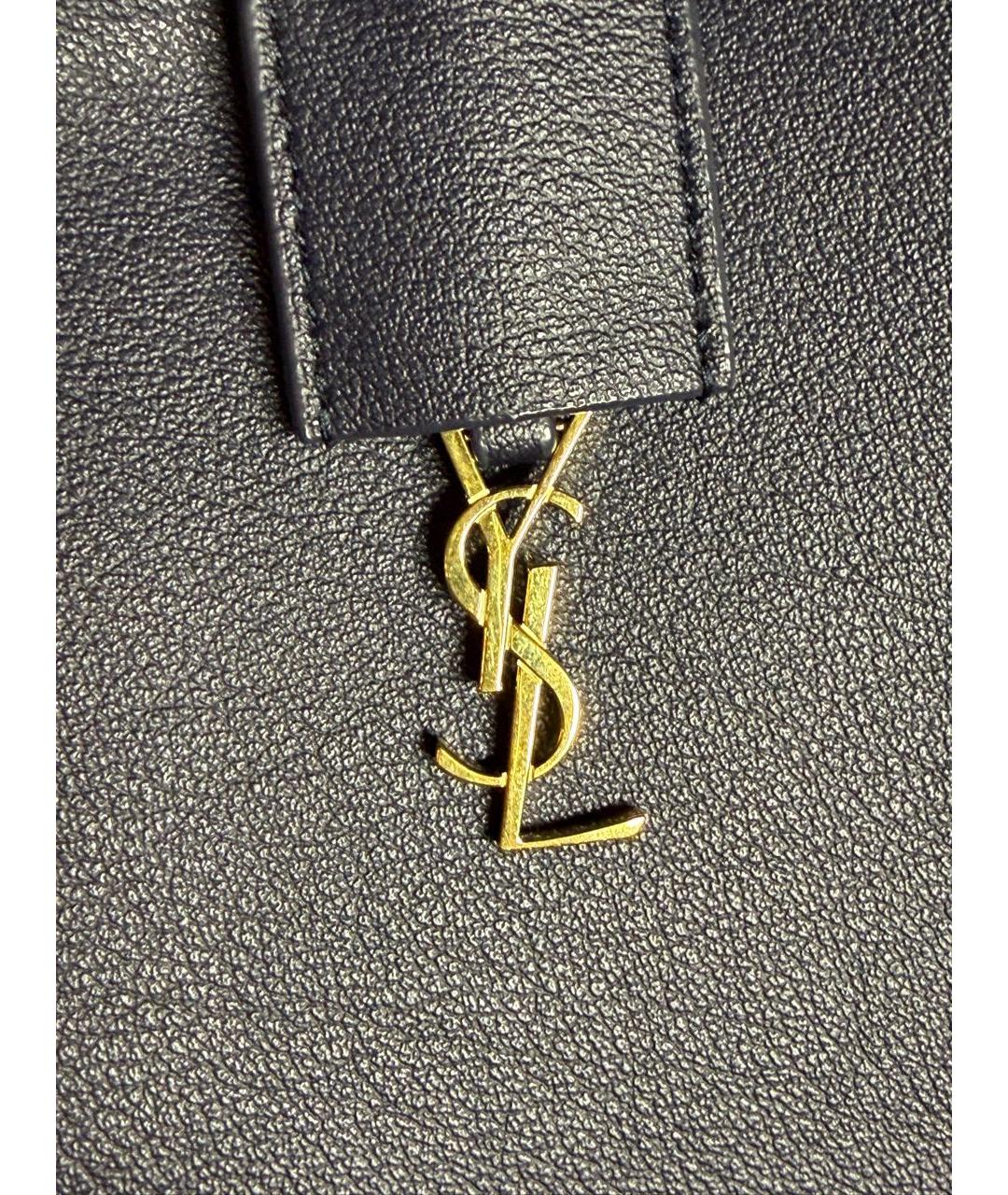 SAINT LAURENT Темно-синяя кожаная сумка тоут, фото 6