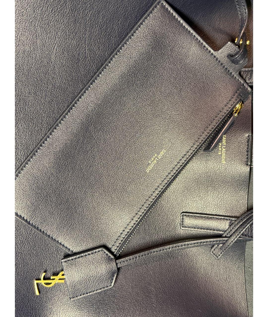 SAINT LAURENT Темно-синяя кожаная сумка тоут, фото 5