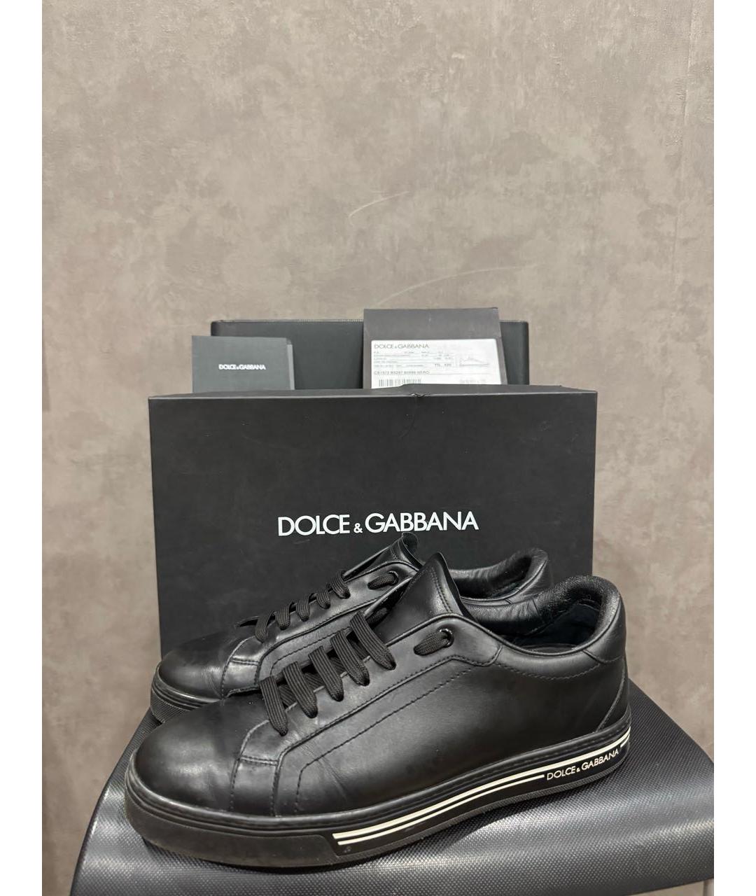 DOLCE&GABBANA Черные кожаные низкие кроссовки / кеды, фото 5