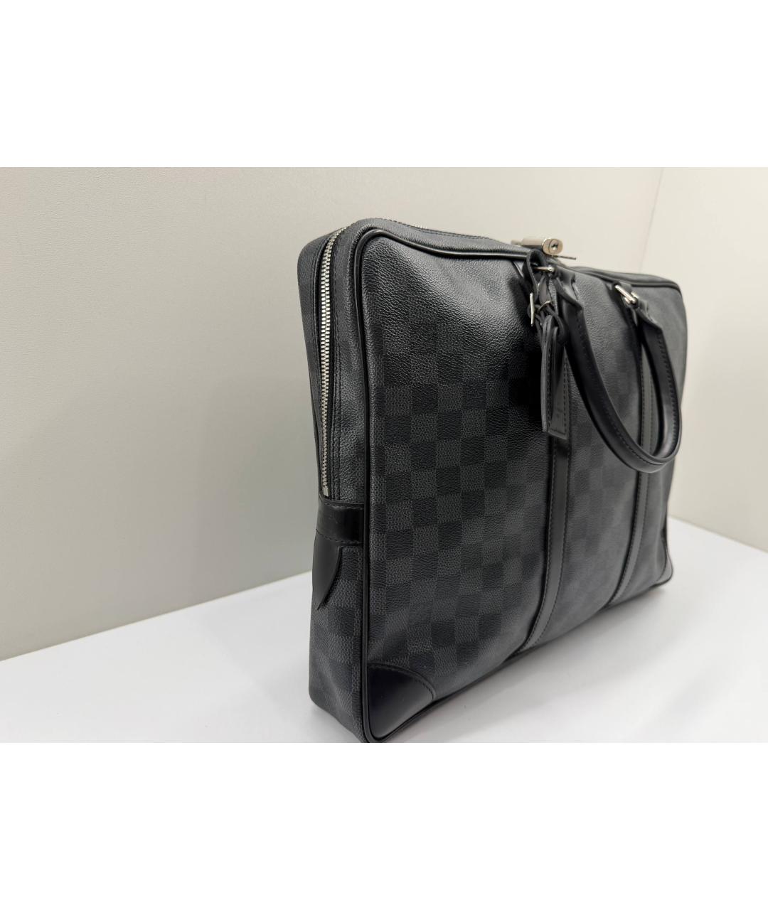 LOUIS VUITTON Черный кожаный портфель, фото 5