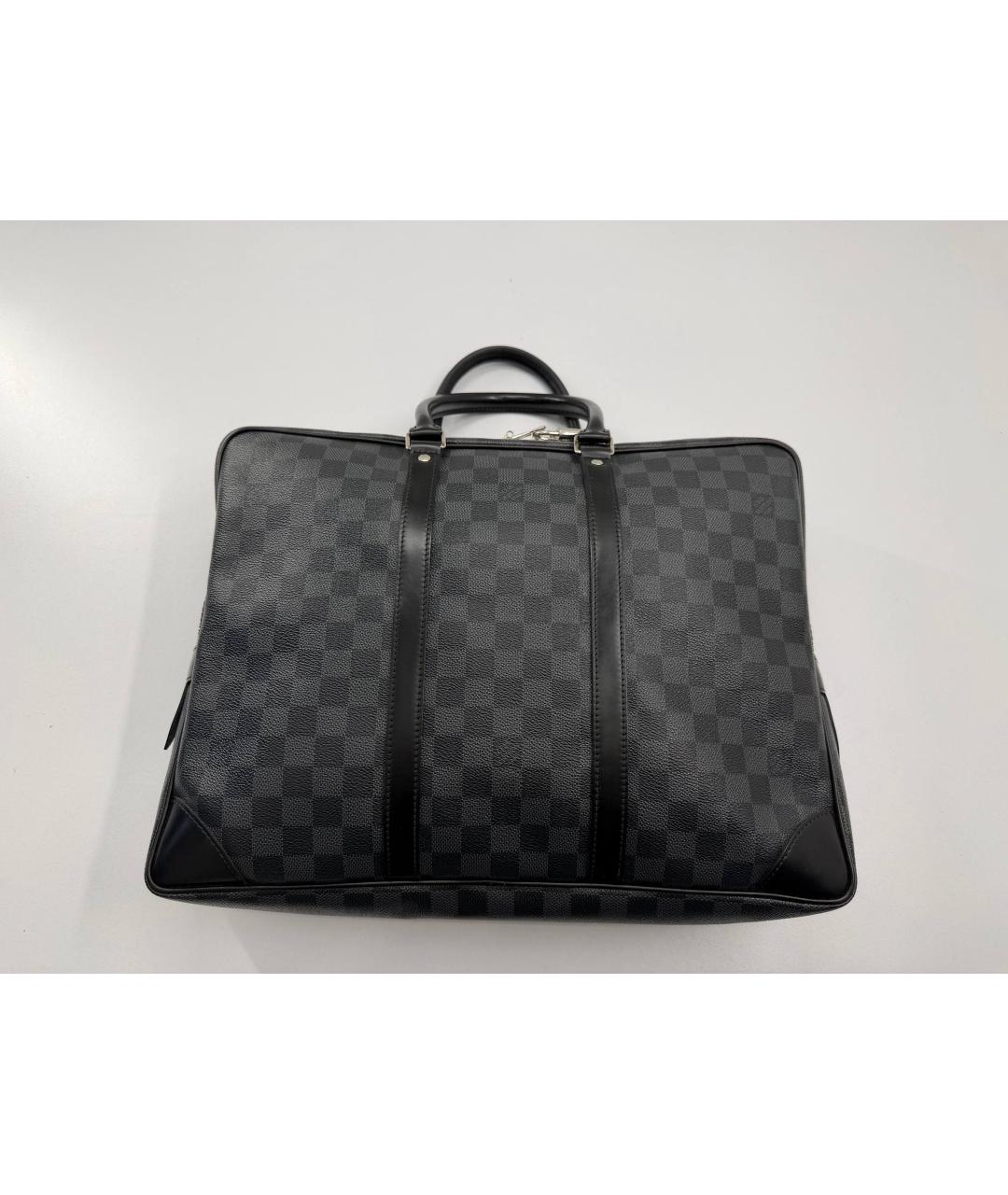 LOUIS VUITTON Черный кожаный портфель, фото 8