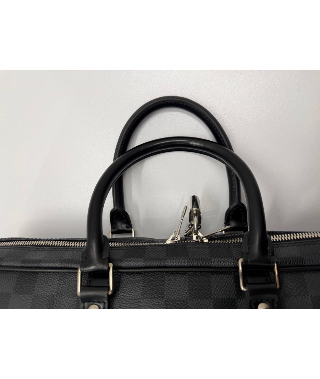 LOUIS VUITTON Черный кожаный портфель, фото 9