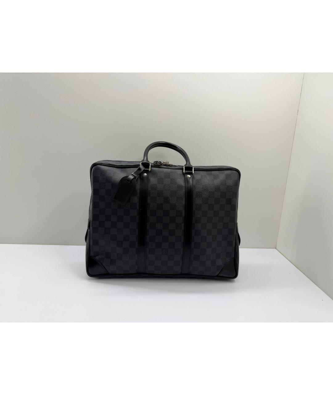 LOUIS VUITTON Черный кожаный портфель, фото 10