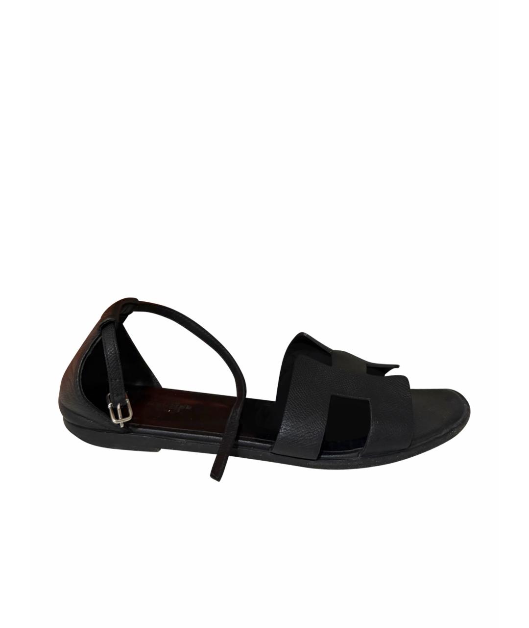 HERMES Черные кожаные сандалии, фото 1