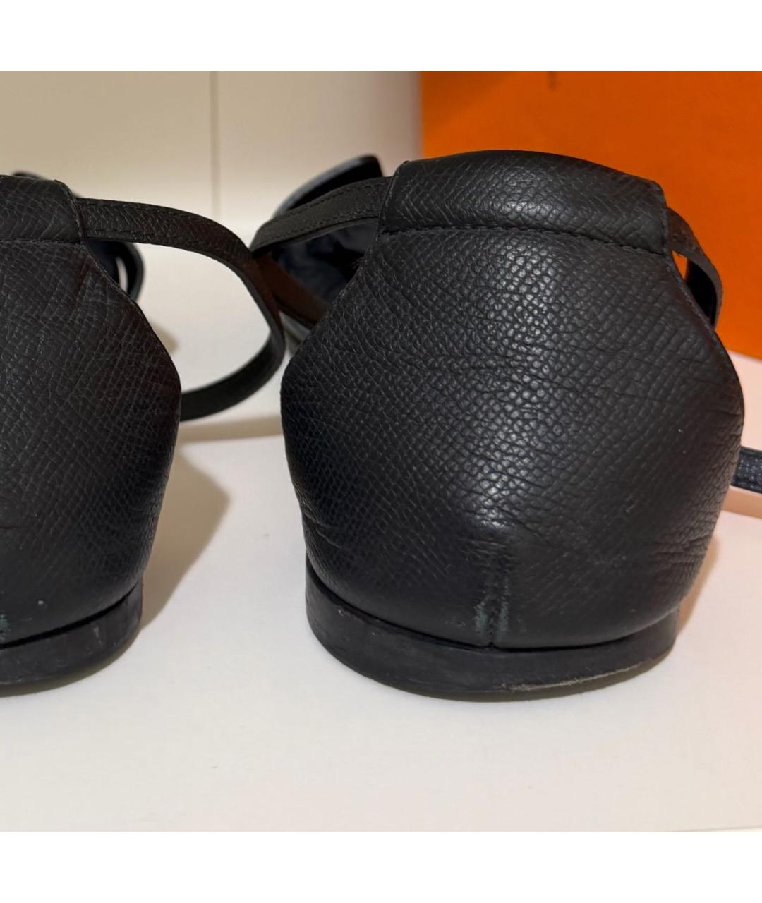 HERMES Черные кожаные сандалии, фото 2