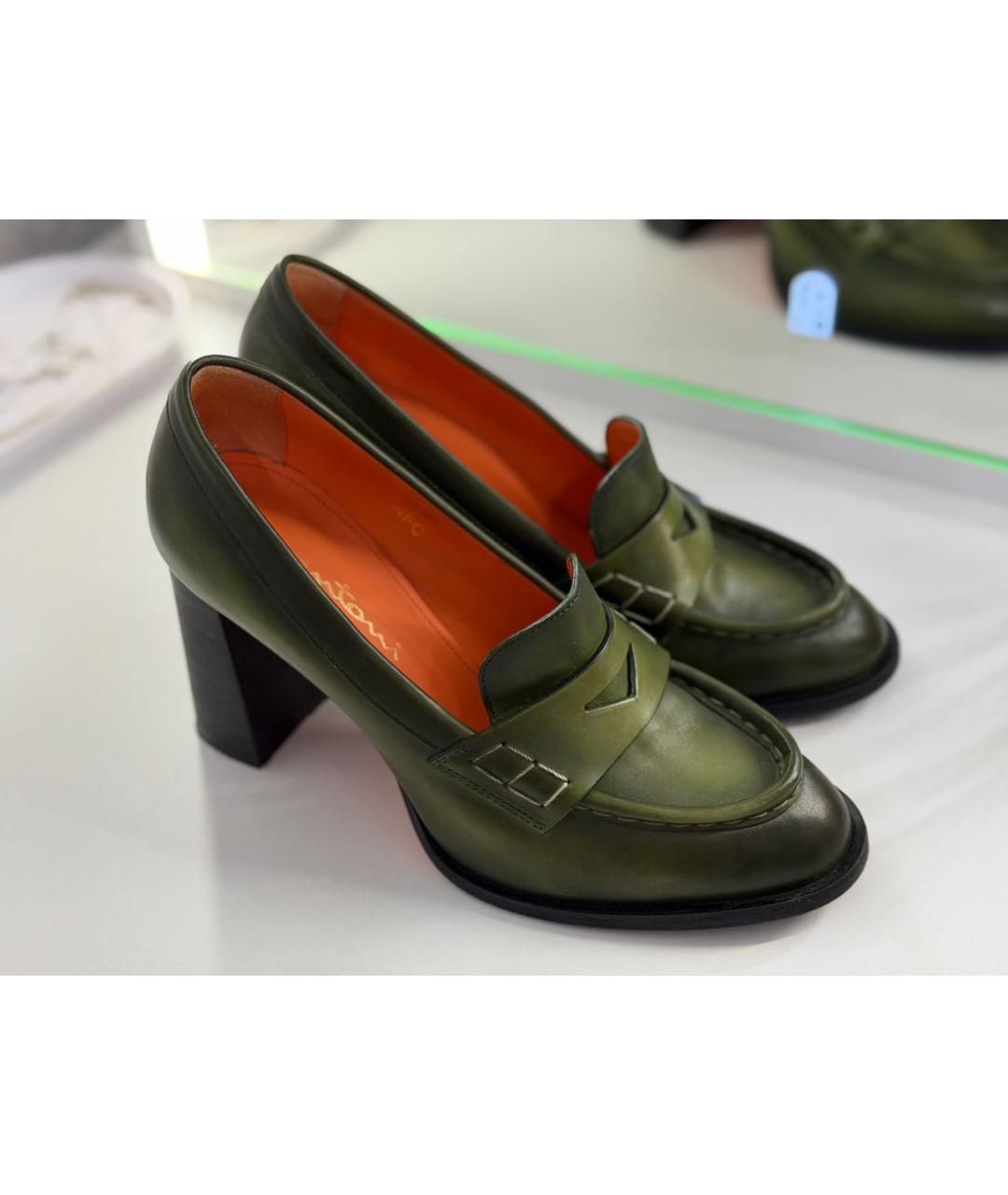 SANTONI Зеленые кожаные туфли, фото 2