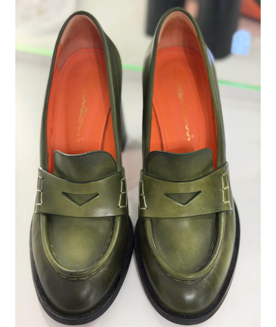 SANTONI Зеленые кожаные туфли, фото 3