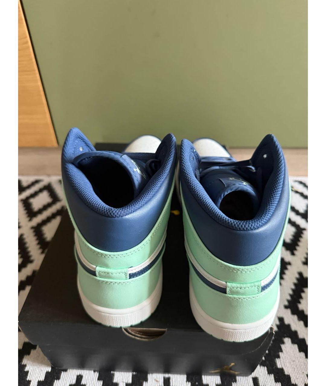 JORDAN Голубые кожаные высокие кроссовки / кеды, фото 2