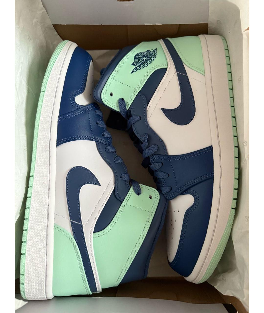 JORDAN Голубые кожаные высокие кроссовки / кеды, фото 4