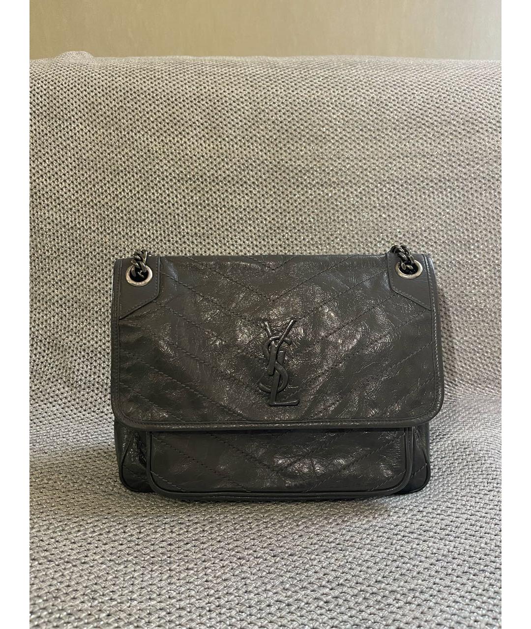 SAINT LAURENT Антрацитовая кожаная сумка через плечо, фото 8