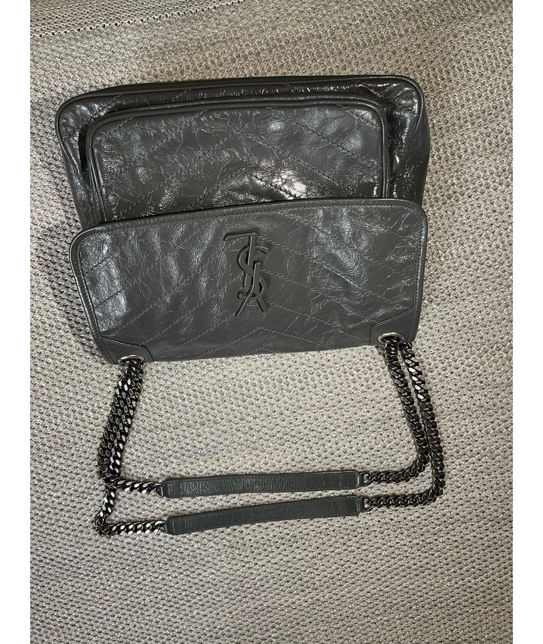 SAINT LAURENT Антрацитовая кожаная сумка через плечо, фото 5