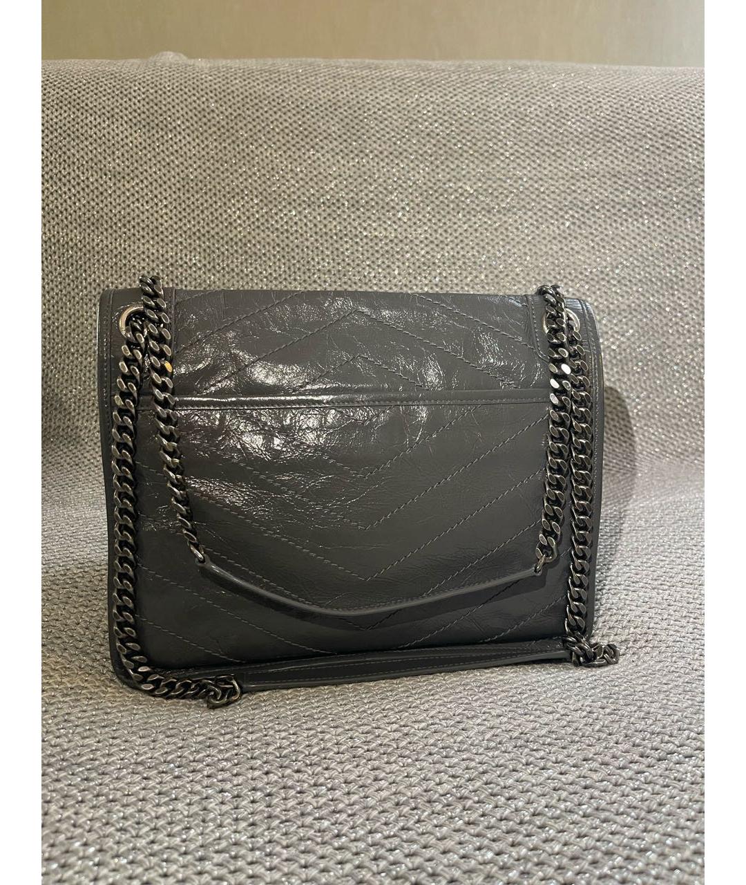 SAINT LAURENT Антрацитовая кожаная сумка через плечо, фото 3