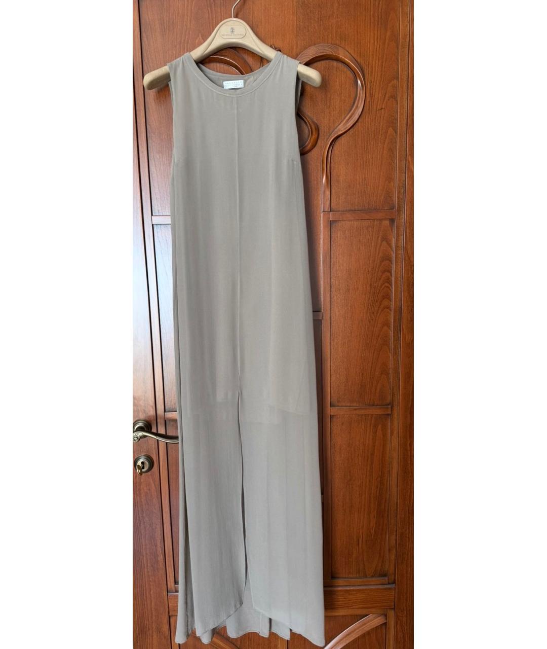 BRUNELLO CUCINELLI Бежевое шелковое повседневное платье, фото 6