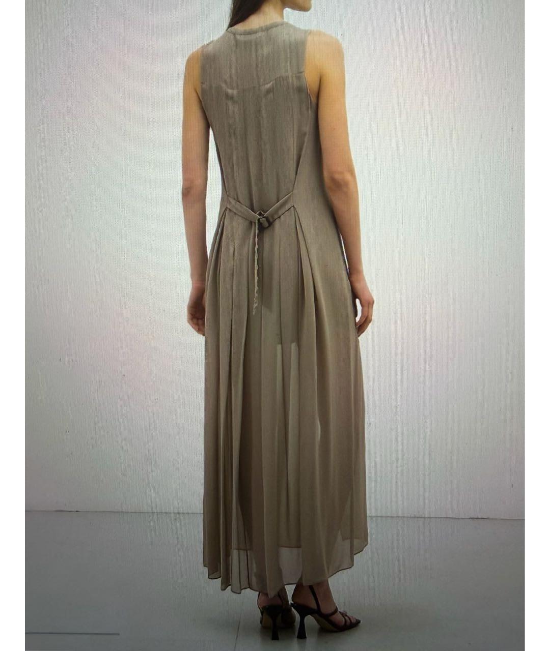 BRUNELLO CUCINELLI Бежевое шелковое повседневное платье, фото 2