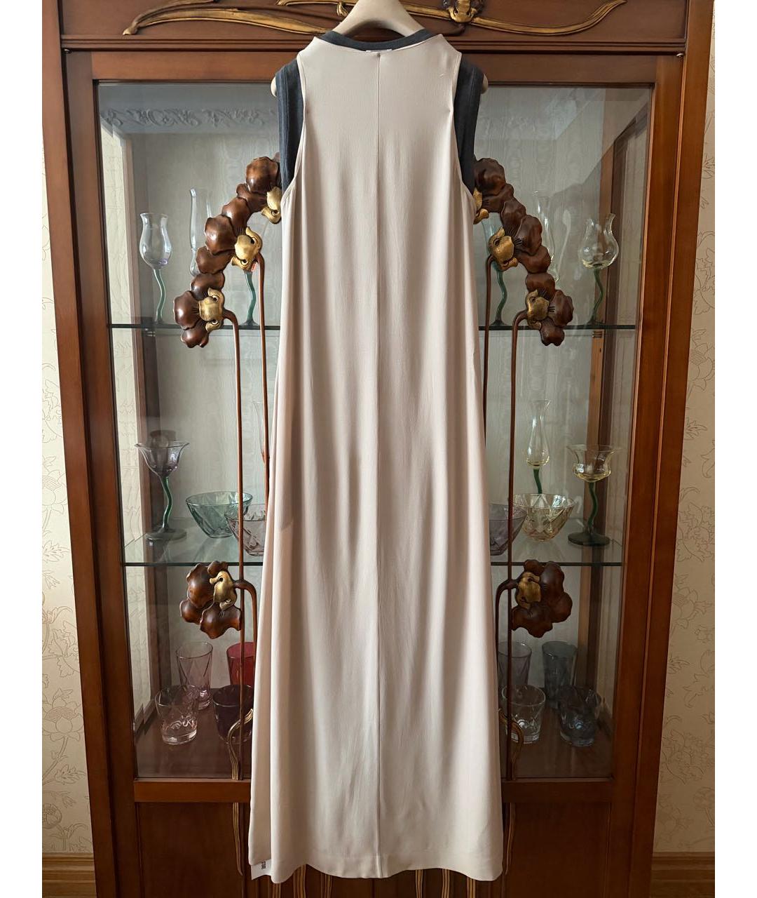 BRUNELLO CUCINELLI Бежевое шелковое повседневное платье, фото 2